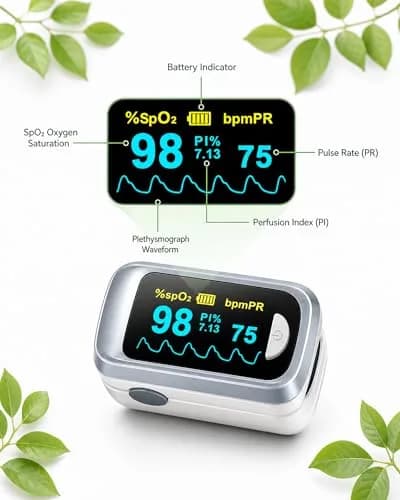 HealthTree Fingertip Pulse Oximeter & Heart Rate Monitor | 70%-100% SpO2, +/-2% Accuracy thumbnail 2