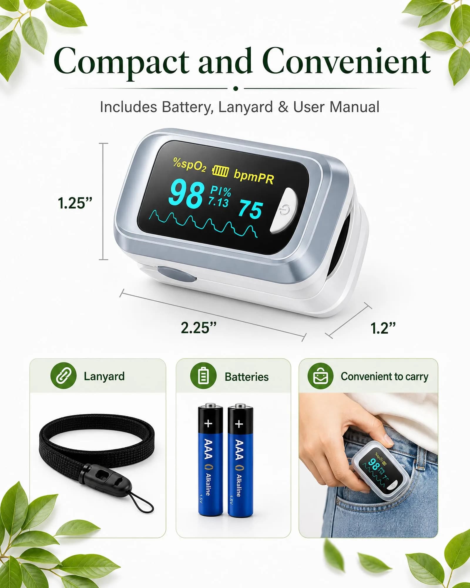 HealthTree Fingertip Pulse Oximeter & Heart Rate Monitor | 70%-100% SpO2, +/-2% Accuracy - view 4