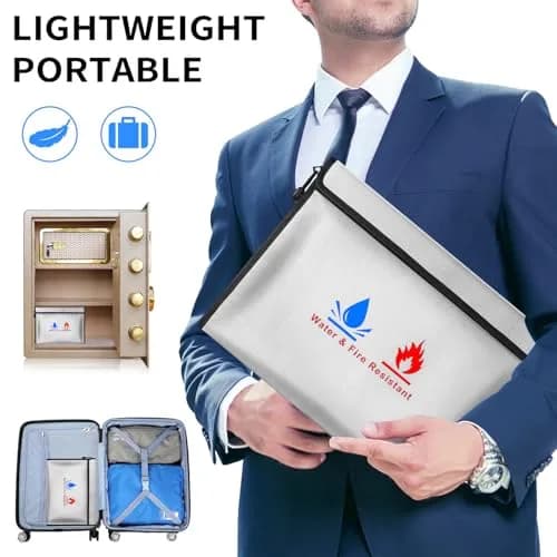 ABSOK Fire-Resistant Document Pouches Set 38cm x 28cm (15"x11") & 18cm x 8cm (9"x7") | Protect Valuables Up to 2000°F thumbnail 4