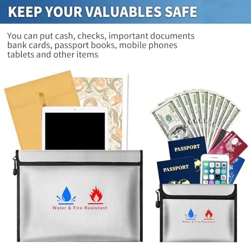 ABSOK Fire-Resistant Document Pouches Set 38cm x 28cm (15"x11") & 18cm x 8cm (9"x7") | Protect Valuables Up to 2000°F thumbnail 5