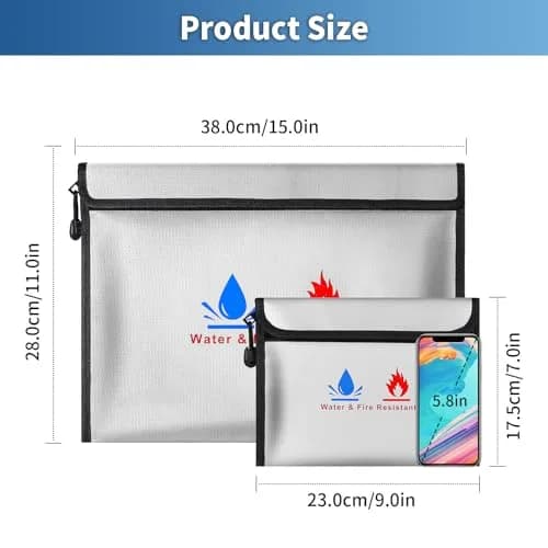 ABSOK Fire-Resistant Document Pouches Set 38cm x 28cm (15"x11") & 18cm x 8cm (9"x7") | Protect Valuables Up to 2000°F thumbnail 2