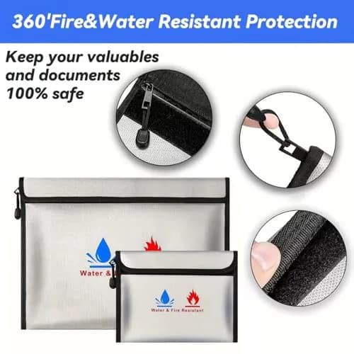 ABSOK Fire-Resistant Document Pouches Set 38cm x 28cm (15"x11") & 18cm x 8cm (9"x7") | Protect Valuables Up to 2000°F thumbnail 3