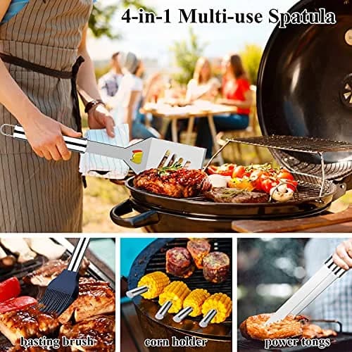 ROMANTICIST 23pcs Heavy Duty Grilling Tools Set Silver | Stainless Steel BBQ Accessories Kit with Meat Claws & Canvas Bag thumbnail 5