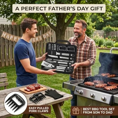 ROMANTICIST 23pcs Heavy Duty Grilling Tools Set Silver | Stainless Steel BBQ Accessories Kit with Meat Claws & Canvas Bag thumbnail 2