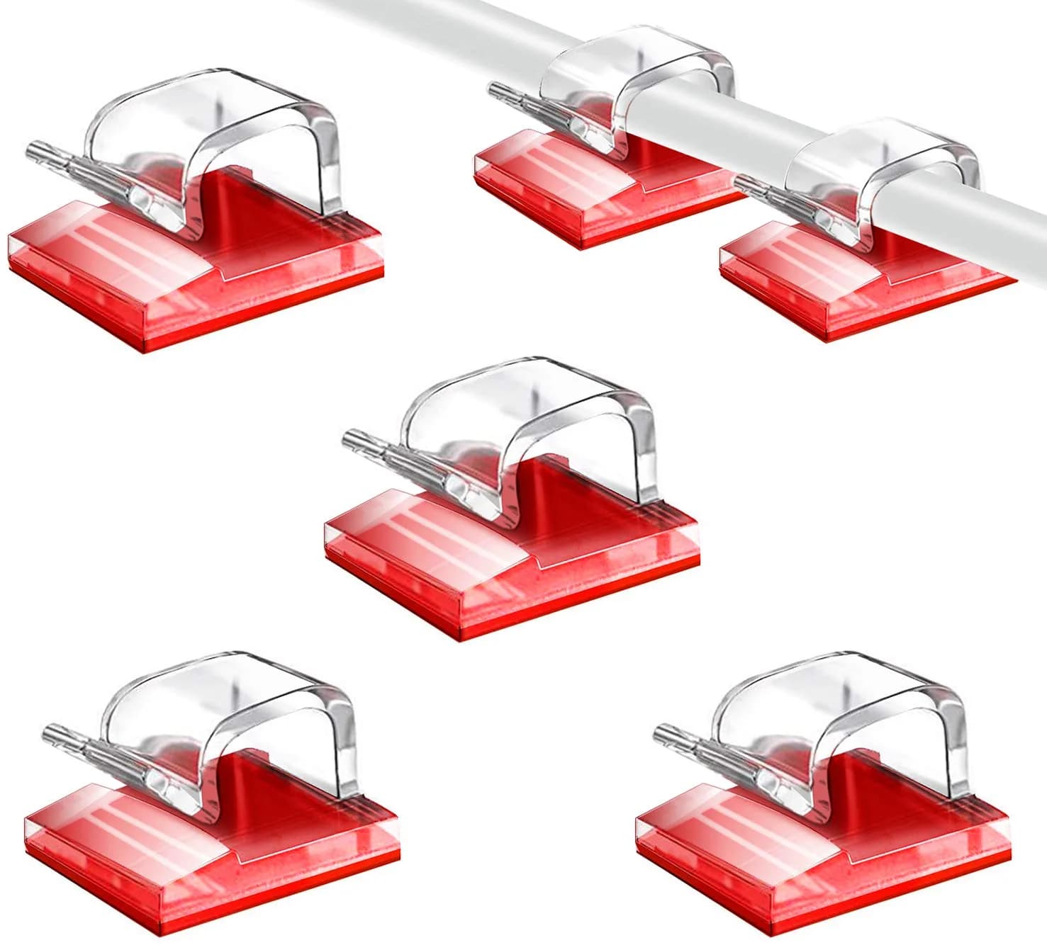 SOULWIT Clear Self Adhesive Cable Management Clips 50 Pcs | Organize Wires on Desks and Walls — Clear