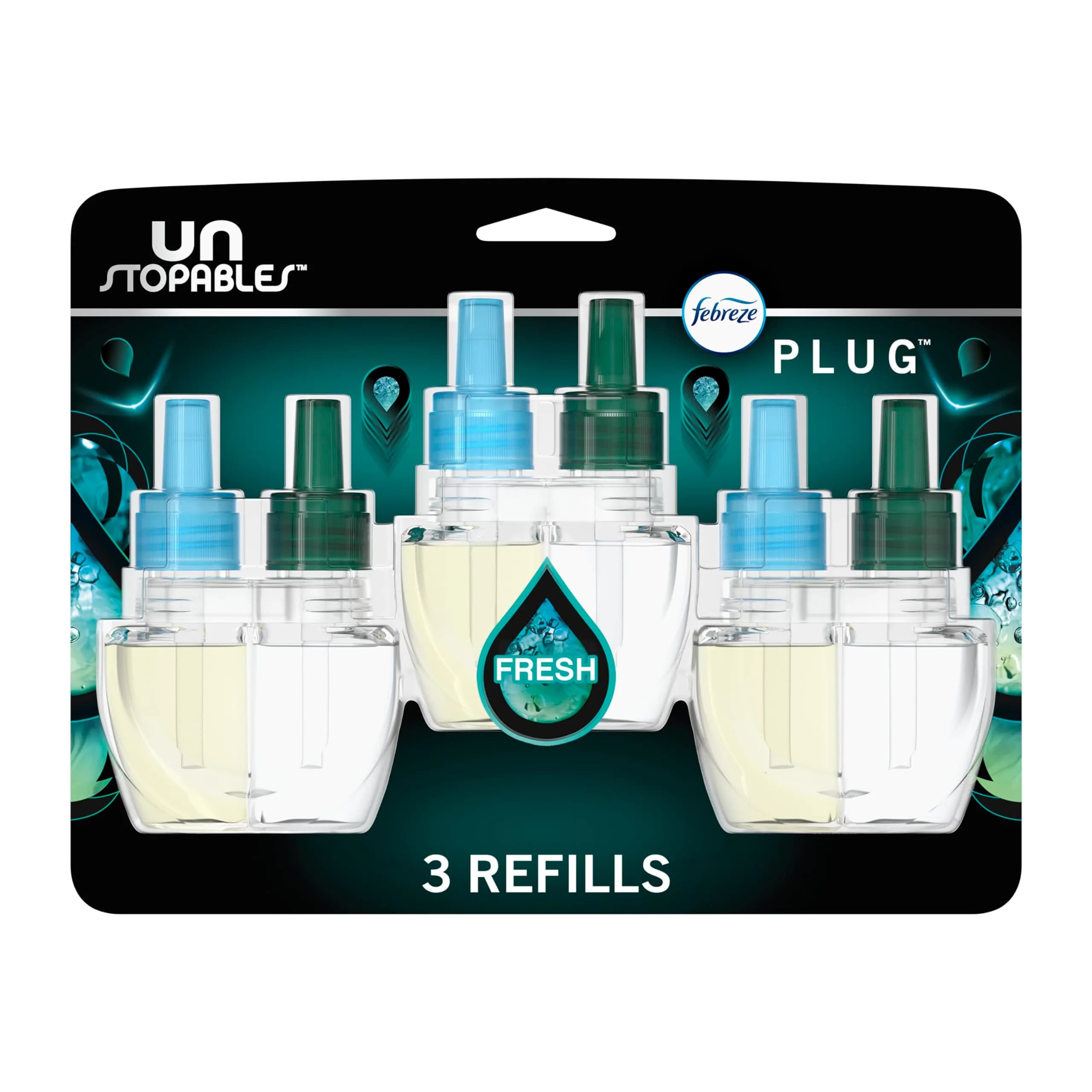 Febreze Plug-in Air Freshener Refills Unstopables Fresh Scent 0.87oz (25ml) Each, 3 Count | Odor-Fighting Technology for Home & Office