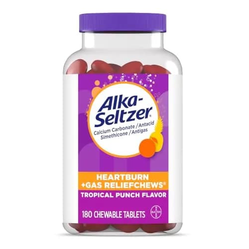 Alka-Seltzer Heartburn + Gas ReliefChews Tropical Punch 180 Count (6.35 oz / 180 g) | Fast Relief for Heartburn, Gas, and Bloating thumbnail 1