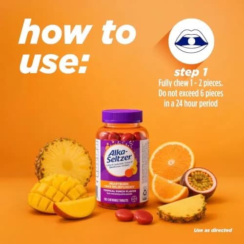 Alka-Seltzer Heartburn + Gas ReliefChews Tropical Punch 180 Count (6.35 oz / 180 g) | Fast Relief for Heartburn, Gas, and Bloating thumbnail 5