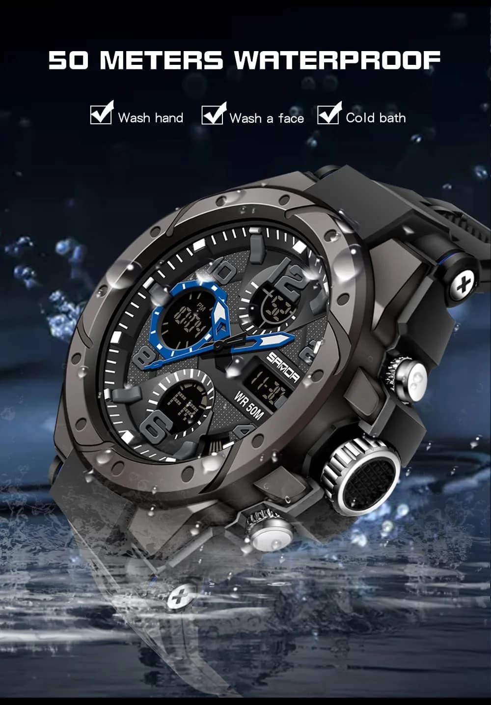AIMES Men's Military Tactical Watch 53mm (2.1 inch) | Dual Time Zone Analog-Digital Display - view 4
