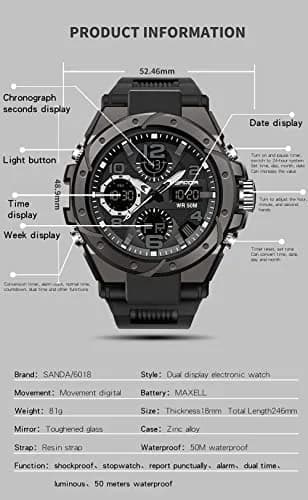 AIMES Men's Military Tactical Watch 53mm (2.1 inch) | Dual Time Zone Analog-Digital Display thumbnail 5