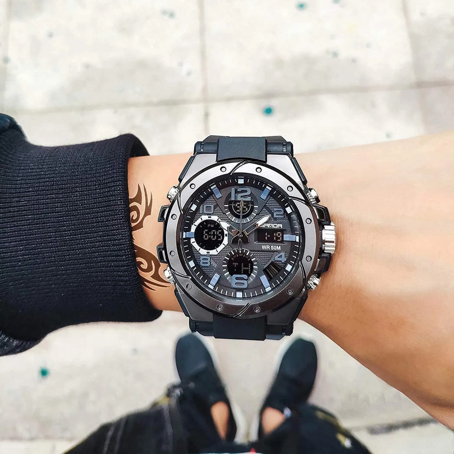 AIMES Men's Military Tactical Watch 53mm (2.1 inch) | Dual Time Zone Analog-Digital Display - view 2
