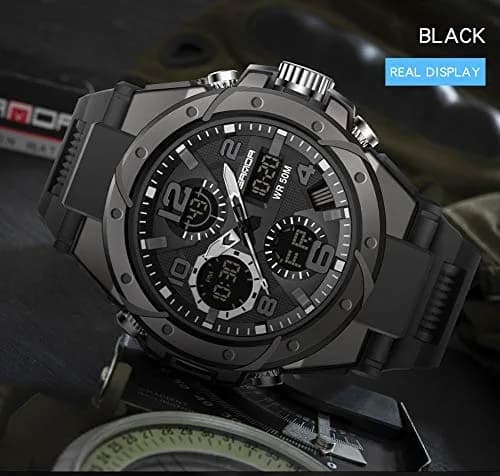 AIMES Men's B-Black Sport Watch 53mm Dual Time Zone Military Watch with LED Alarm & Stopwatch - view 3