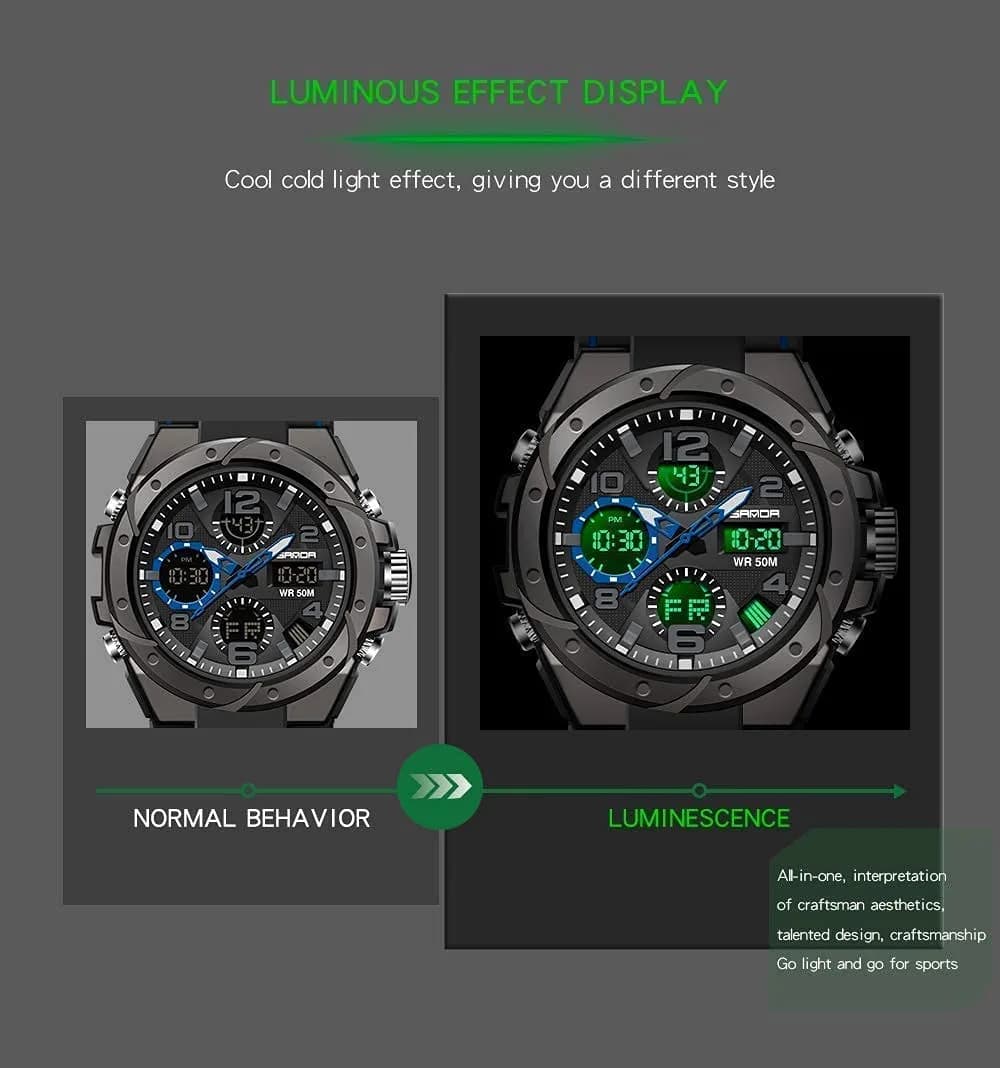 AIMES Men's Military Tactical Watch 53mm (2.1 inch) | Dual Time Zone Analog-Digital Display - view 3