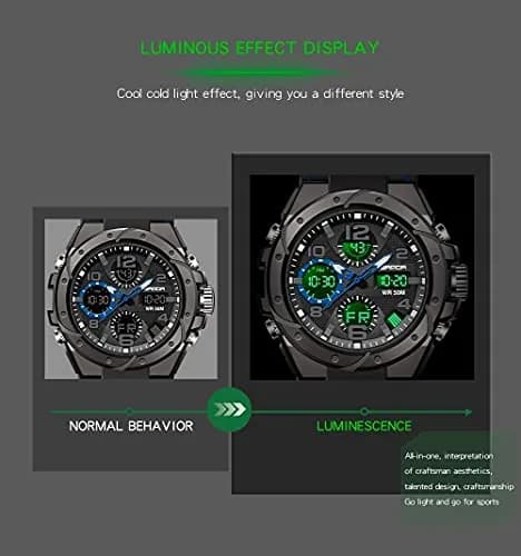 AIMES Men's B-Black Sport Watch 53mm Dual Time Zone Military Watch with LED Alarm & Stopwatch - view 4