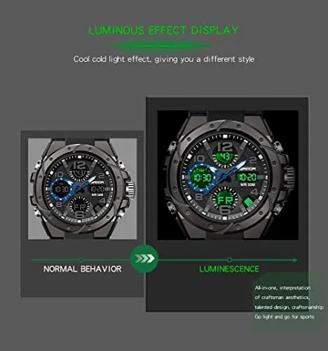 AIMES Military Waterproof Watch 53mm Green | Dual Time, Sport, Analog-Digital thumbnail 5