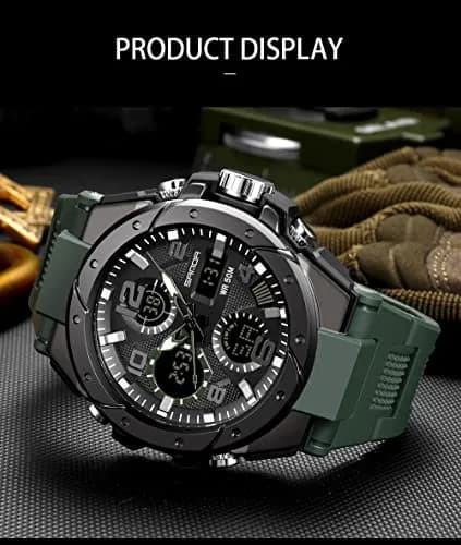 AIMES Military Waterproof Watch 53mm Green | Dual Time, Sport, Analog-Digital thumbnail 6