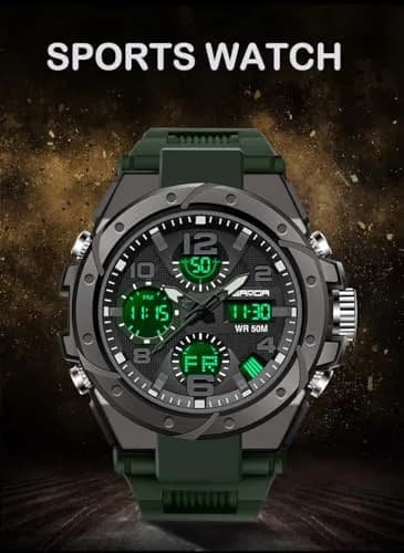 AIMES Military Waterproof Watch 53mm Green | Dual Time, Sport, Analog-Digital thumbnail 2