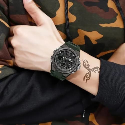 AIMES Military Waterproof Watch 53mm Green | Dual Time, Sport, Analog-Digital thumbnail 3