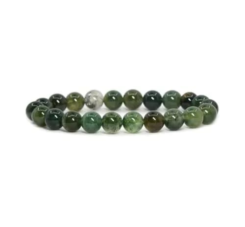 Adabele Real Natural Moss Agate Gemstone Stretch Beaded Bracelet 8 Inch | Genuine Healing Chakra Stone thumbnail 1
