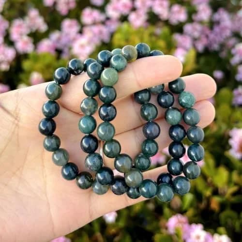 Adabele Real Natural Moss Agate Gemstone Stretch Beaded Bracelet 8 Inch | Genuine Healing Chakra Stone thumbnail 4