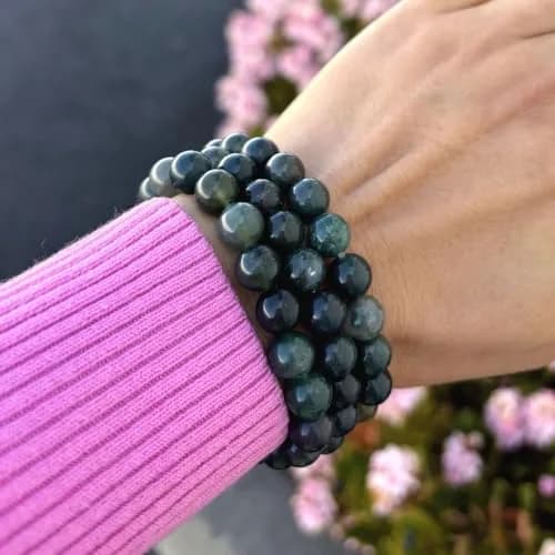 Adabele Real Natural Moss Agate Gemstone Stretch Beaded Bracelet 8 Inch | Genuine Healing Chakra Stone thumbnail 5