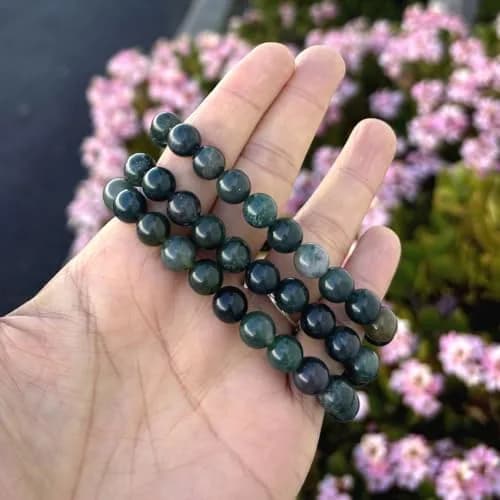 Adabele Real Natural Moss Agate Gemstone Stretch Beaded Bracelet 8 Inch | Genuine Healing Chakra Stone thumbnail 6