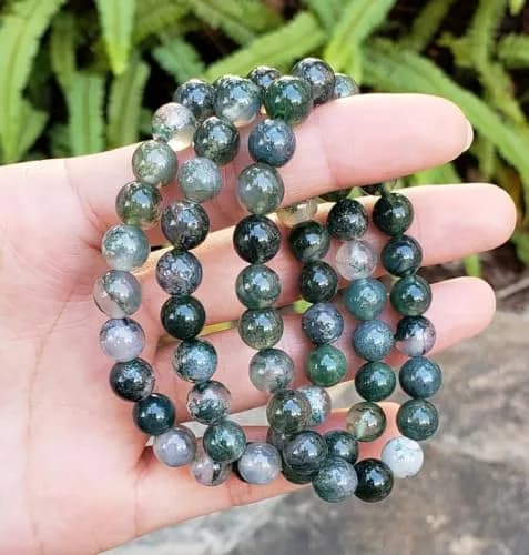 Adabele Real Natural Moss Agate Gemstone Stretch Beaded Bracelet 8 Inch | Genuine Healing Chakra Stone thumbnail 2
