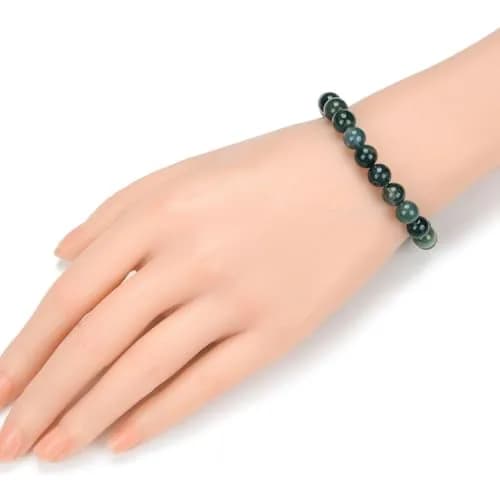 Adabele Real Natural Moss Agate Gemstone Stretch Beaded Bracelet 8 Inch | Genuine Healing Chakra Stone thumbnail 3