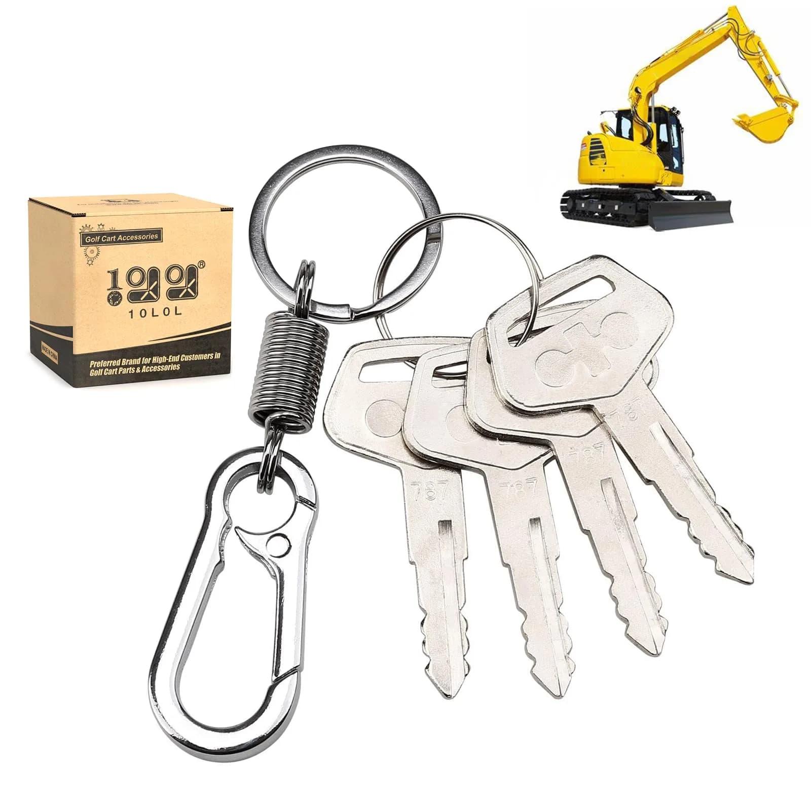 10L0L 4PCS 787 Ignition Keys with Keychain for Heavy Equipment Excavator Backhoe Dozer Komatsu, Kalmar, Dressta, Sakai | Alloy Metal Durable Set
