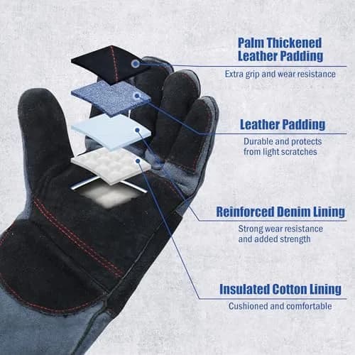 IC ICLOVER Animal Handling Gloves Large 16-inch (40.64cm) | Snake Bite Proof Double Leather for Men thumbnail 4