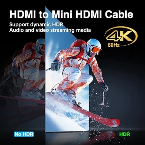 Duttek Thin Mini HDMI to HDMI Coiled Cable 1.2m (1-4ft) | 4K@60Hz Ultra Slim Flexible Angled Cable for Cameras, Tablets, HDTVs thumbnail 5