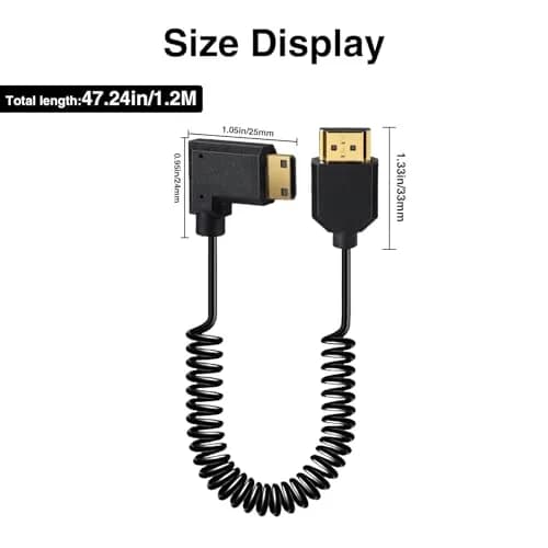 Duttek Thin Mini HDMI to HDMI Coiled Cable 1.2m (1-4ft) | 4K@60Hz Ultra Slim Flexible Angled Cable for Cameras, Tablets, HDTVs thumbnail 6