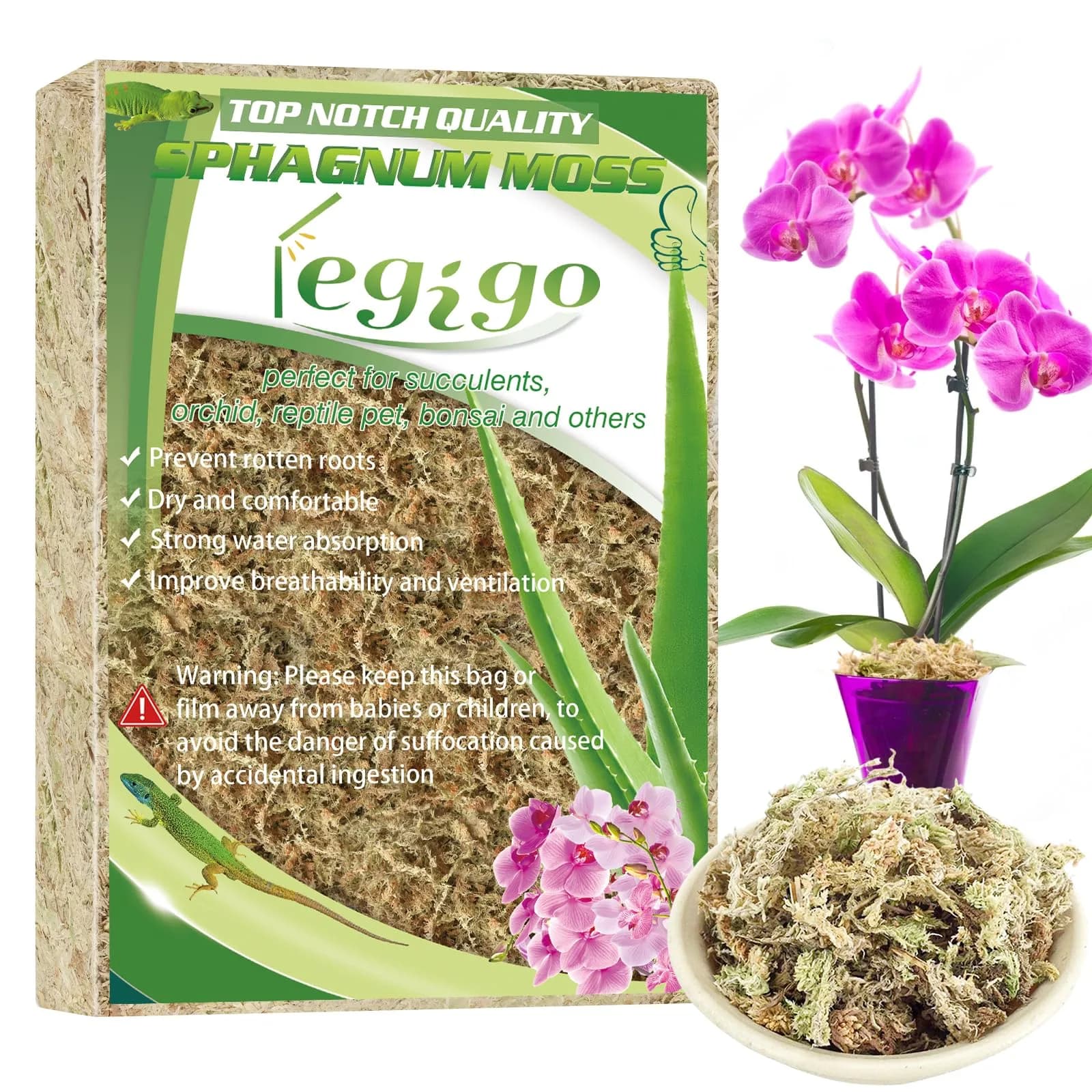 Legigo Premium Sphagnum Moss - 4 QT (3.5 oz) | Natural Long Fiber Soil for Orchids & Succulents - main product image