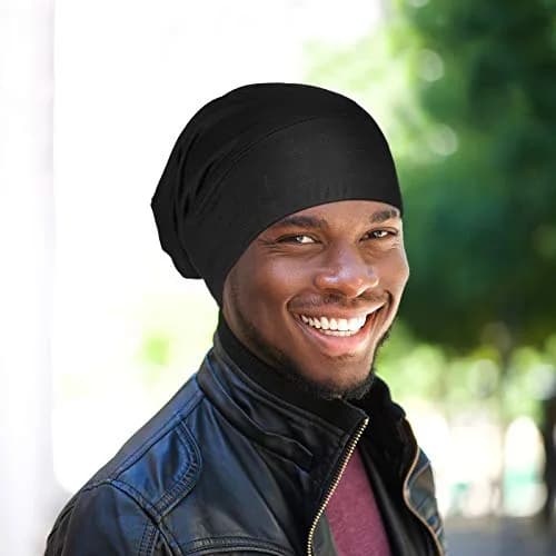 Geyoga Silk Satin Bonnet for Men 2 Pack | Adjustable Elastic Band for Curly Hair thumbnail 3