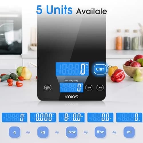 KOIOS Black 33lb (15kg) Digital Kitchen Scale | Precision Weighing for Baking & Cooking thumbnail 6