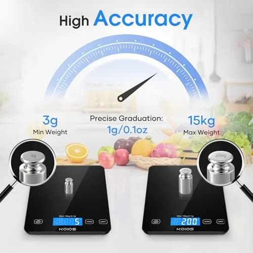 KOIOS Black 33lb (15kg) Digital Kitchen Scale | Precision Weighing for Baking & Cooking thumbnail 3