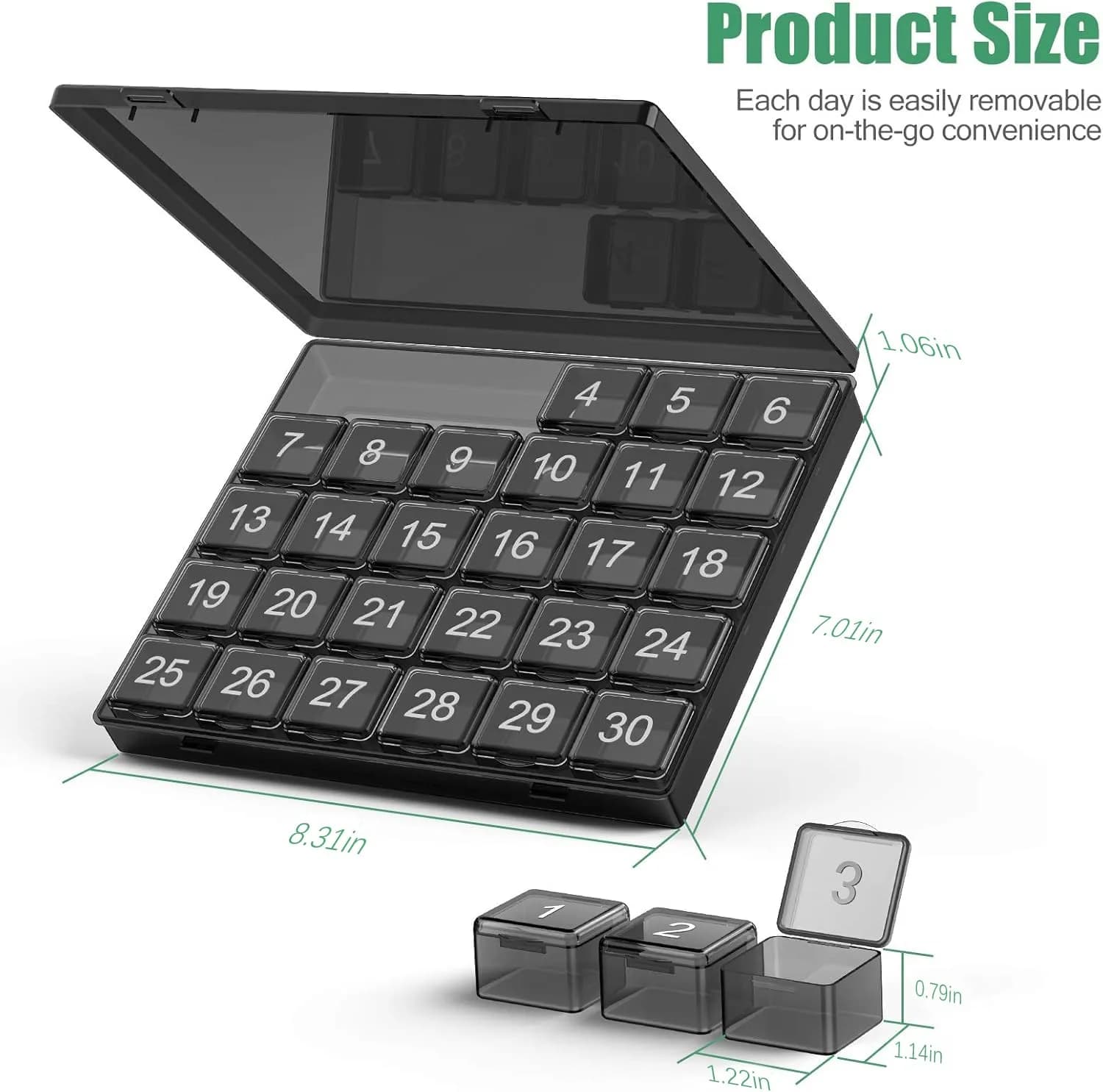 DOHIMGIO 30-Day Monthly Pill Organizer Box with Large Compartments | Squeeze-to-Open Design - view 6