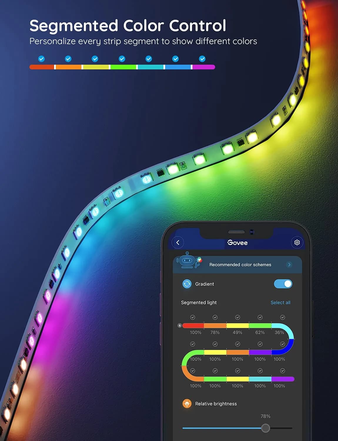 Govee 65.6ft RGBIC LED Strip Lights with Smart App Control for Bedroom - view 2