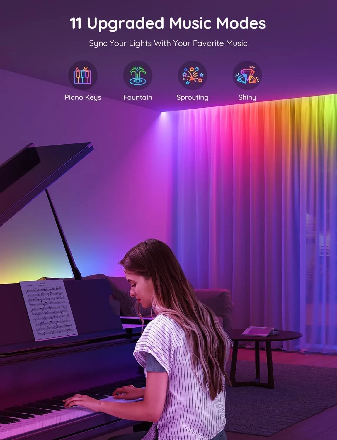 Govee 65.6ft RGBIC LED Strip Lights with Smart App Control for Bedroom - view 4