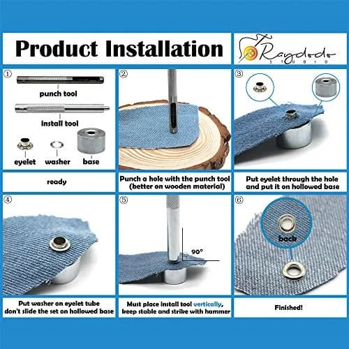Raydodo 1/4 Inch Brass Grommet Kit with Tool | Durable DIY Fasteners for Crafts & Sewing thumbnail 3