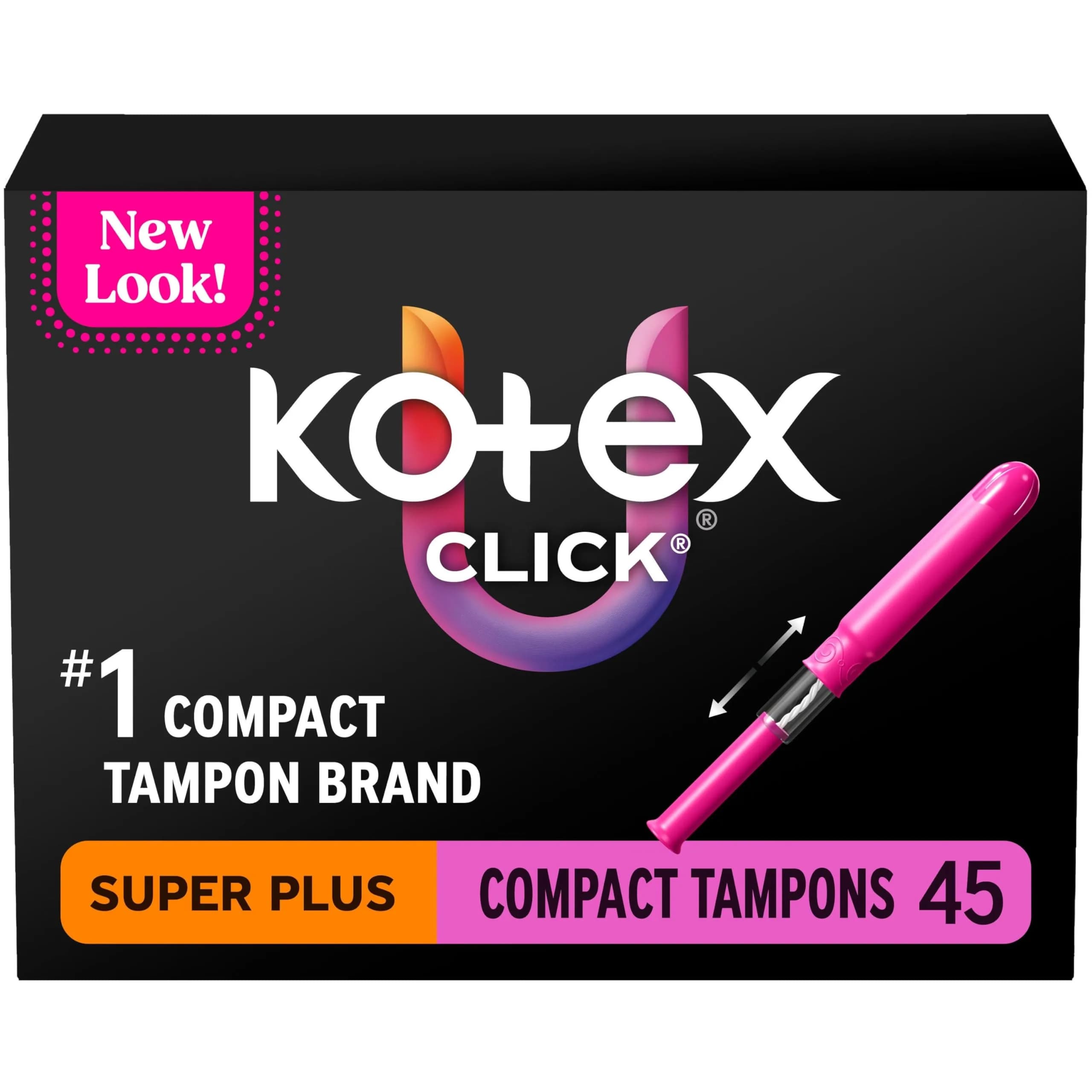 U by Kotex Click Compact Tampons Super Plus Unscented 45 Count | Gynecologist-Tested for Leak-Free Protection