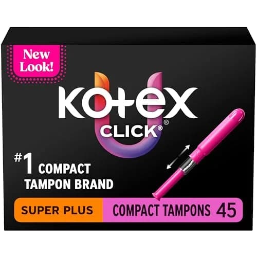 U by Kotex Click Compact Tampons Super Plus Unscented 45 Count | Gynecologist-Tested for Leak-Free Protection thumbnail 1