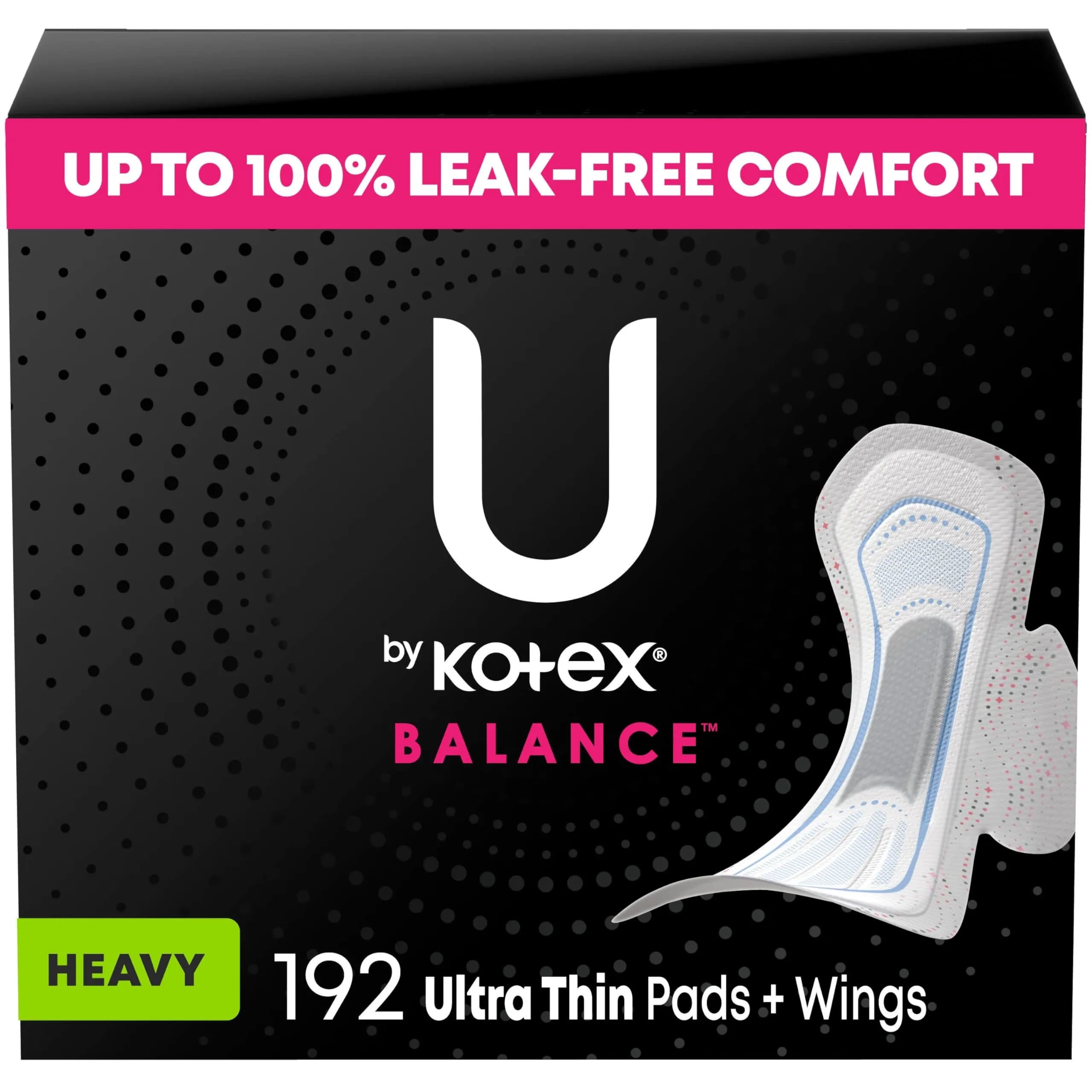 U by Kotex Clean & Secure Ultra Thin Pads with Wings, Regular Absorbency, 216 Count (6 Packs of 36) | Dermatologist Tested — Pad