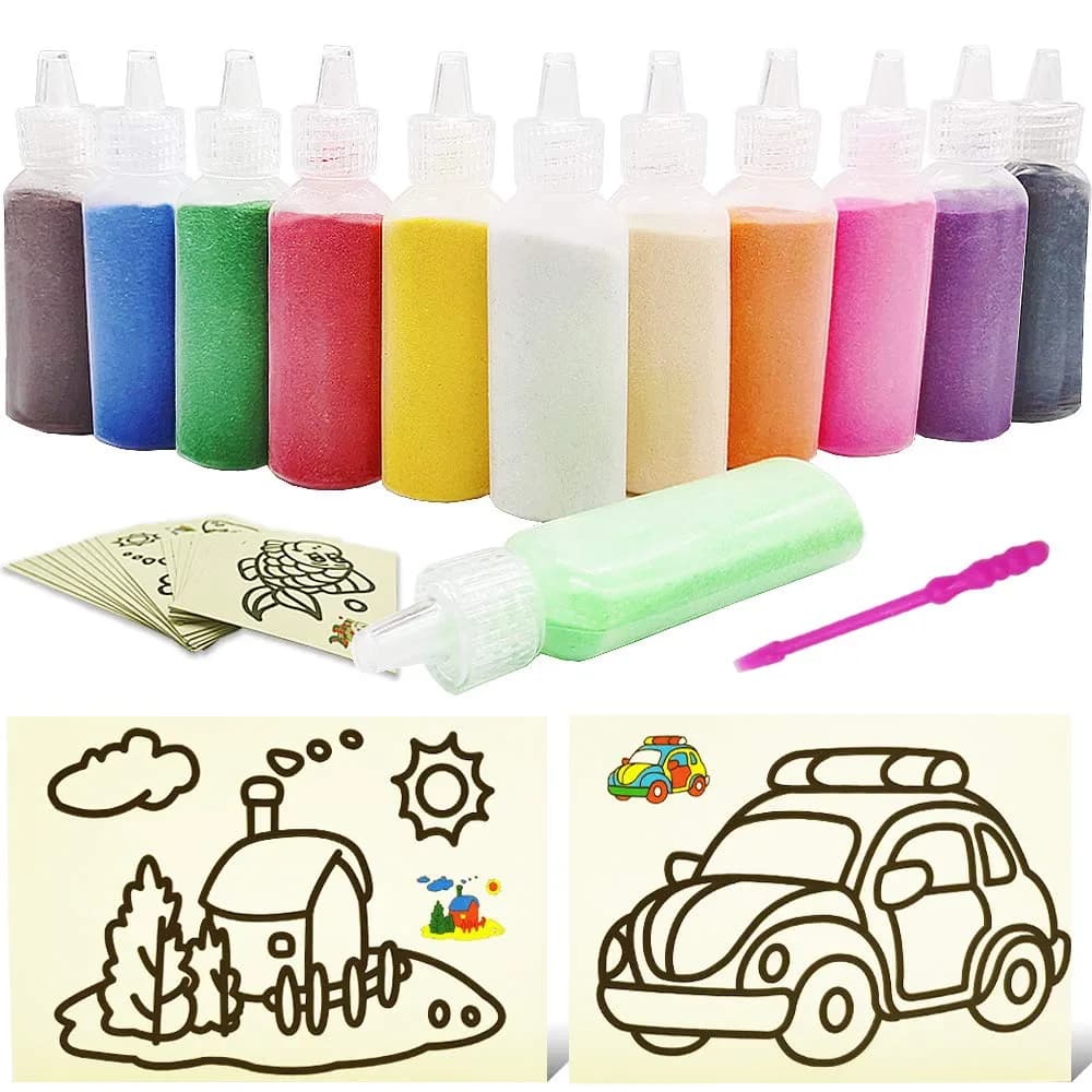 Zddaoole 32 PCS Art Sand Kit with 12 Colors & 20 Pattern Cards | Non-Toxic Craft Kit for DIY