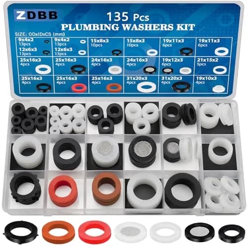 ZDBB 135 Pcs Flat Washer Assortment Kit with Silicone & Nitrile Rubber O-Rings | 2.1cm x 10.6cm x 20.7cm thumbnail 1