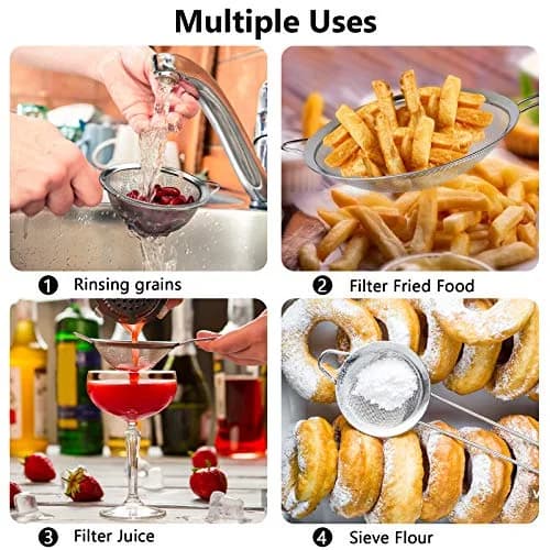 YLYL Food Strainer Set 3Pcs Stainless Steel Mesh with Handle | Fine Mesh Kitchen Sifter (20cm, 14cm, 8cm) thumbnail 4