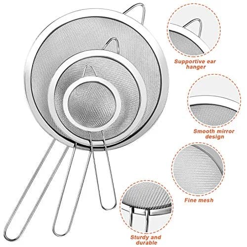 YLYL Food Strainer Set 3Pcs Stainless Steel Mesh with Handle | Fine Mesh Kitchen Sifter (20cm, 14cm, 8cm) thumbnail 3
