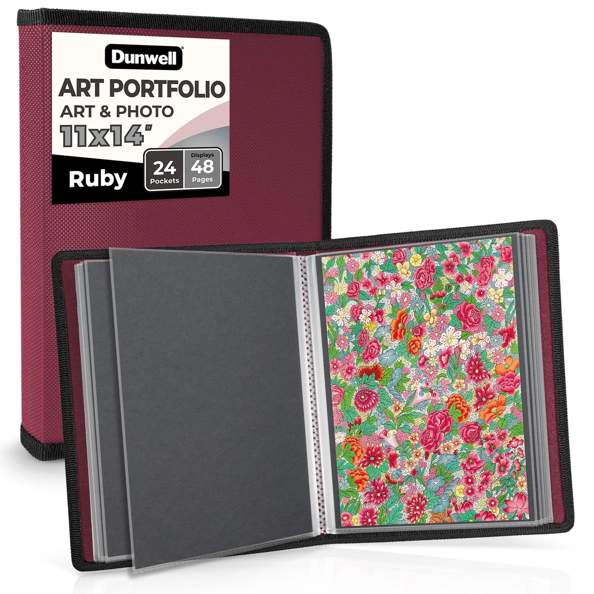 Dunwell 11x14 Art Portfolio Binder with 24 Sleeves, Ruby Red | Displays 48 Pages, Acid-Free Poly Protection