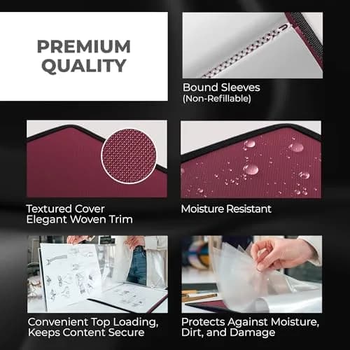 Dunwell 11x14 Art Portfolio Binder with 24 Sleeves, Ruby Red | Displays 48 Pages, Acid-Free Poly Protection thumbnail 6
