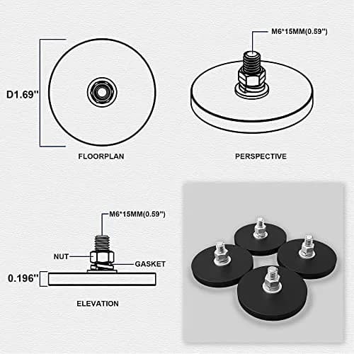 TSUYA Rubber Coated Magnets 20LBS Neodymium M6 Studs | Heavy Duty, Waterproof, Anti Slip thumbnail 5